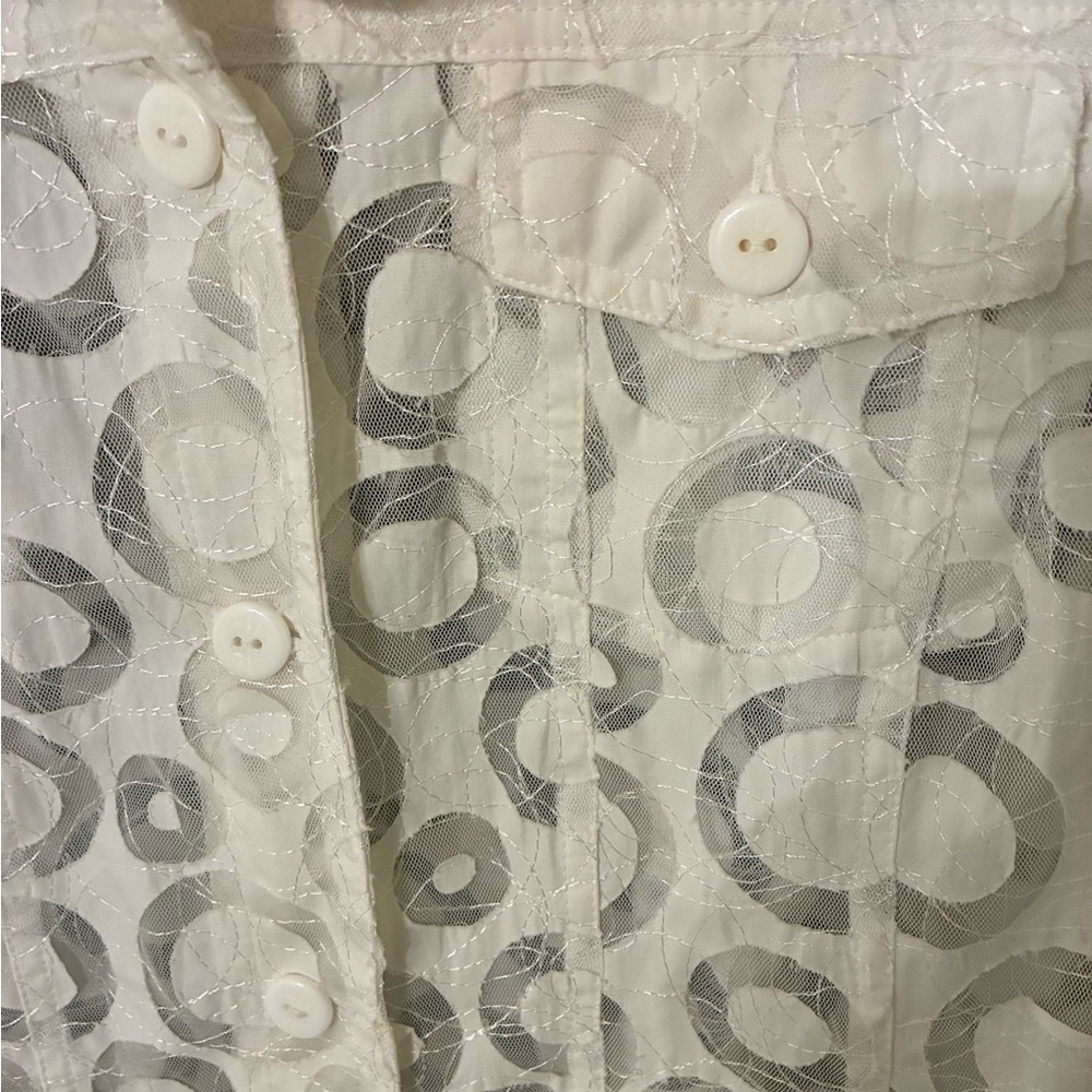 Ruby Red Women Blouse White Circle Burnout Button Up 16 Boxy Cottagecore Capsule - Picture 3 of 11